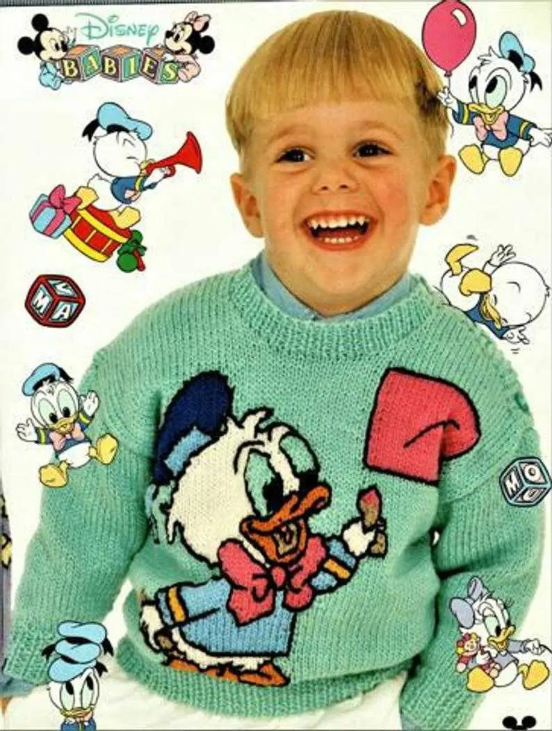 Baby Donald Duck Jumper Knitting Pattern by Cross Stitch Chart Heaven sold by Free Spirit Accessories