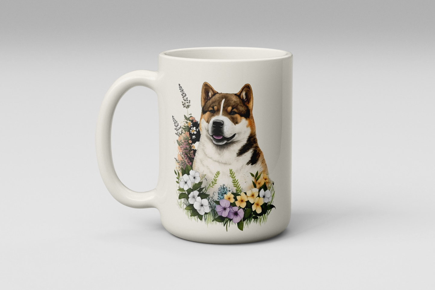 Akita Mug – Dog Lover Gift with Floral Design (11oz or 15oz, Free UK Shipping)