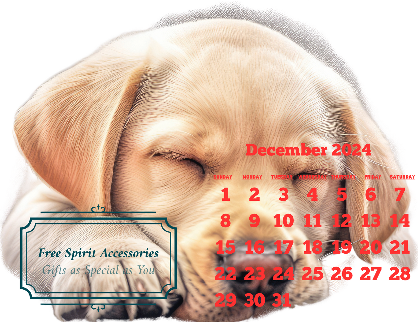 Digital Sleeping Dogs 2024 Calendar by Free Spirit Accessories sold by Free Spirit Accessories
