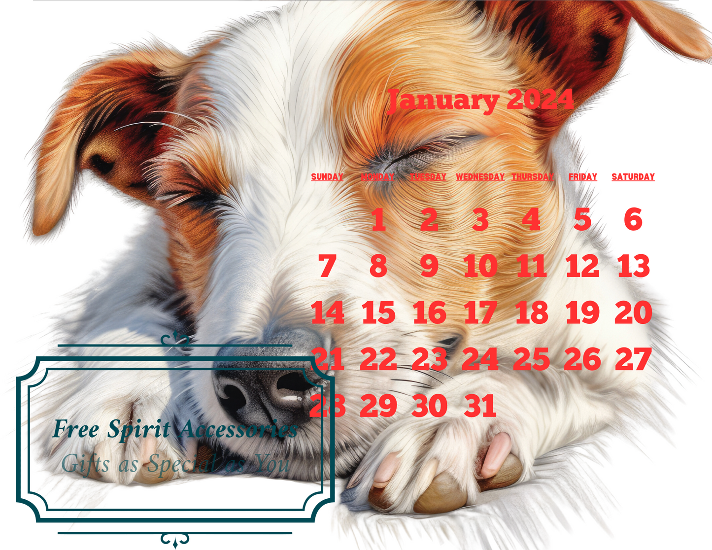 Digital Sleeping Dogs 2024 Calendar by Free Spirit Accessories sold by Free Spirit Accessories