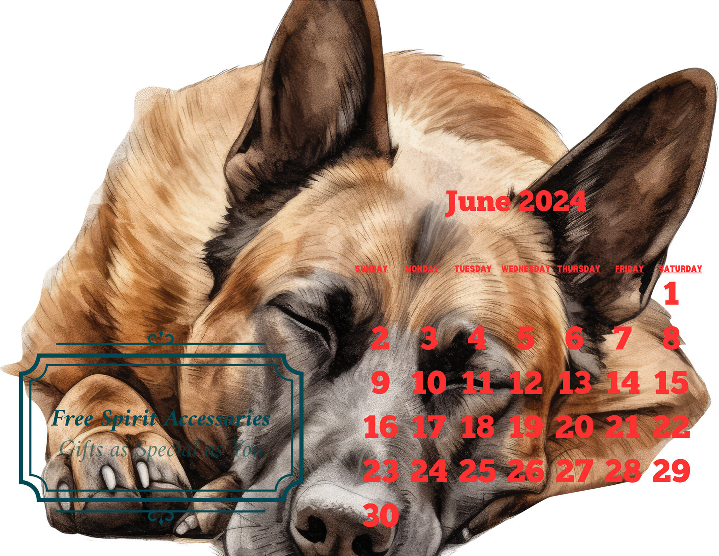 Digital Sleeping Dogs 2024 Calendar by Free Spirit Accessories sold by Free Spirit Accessories