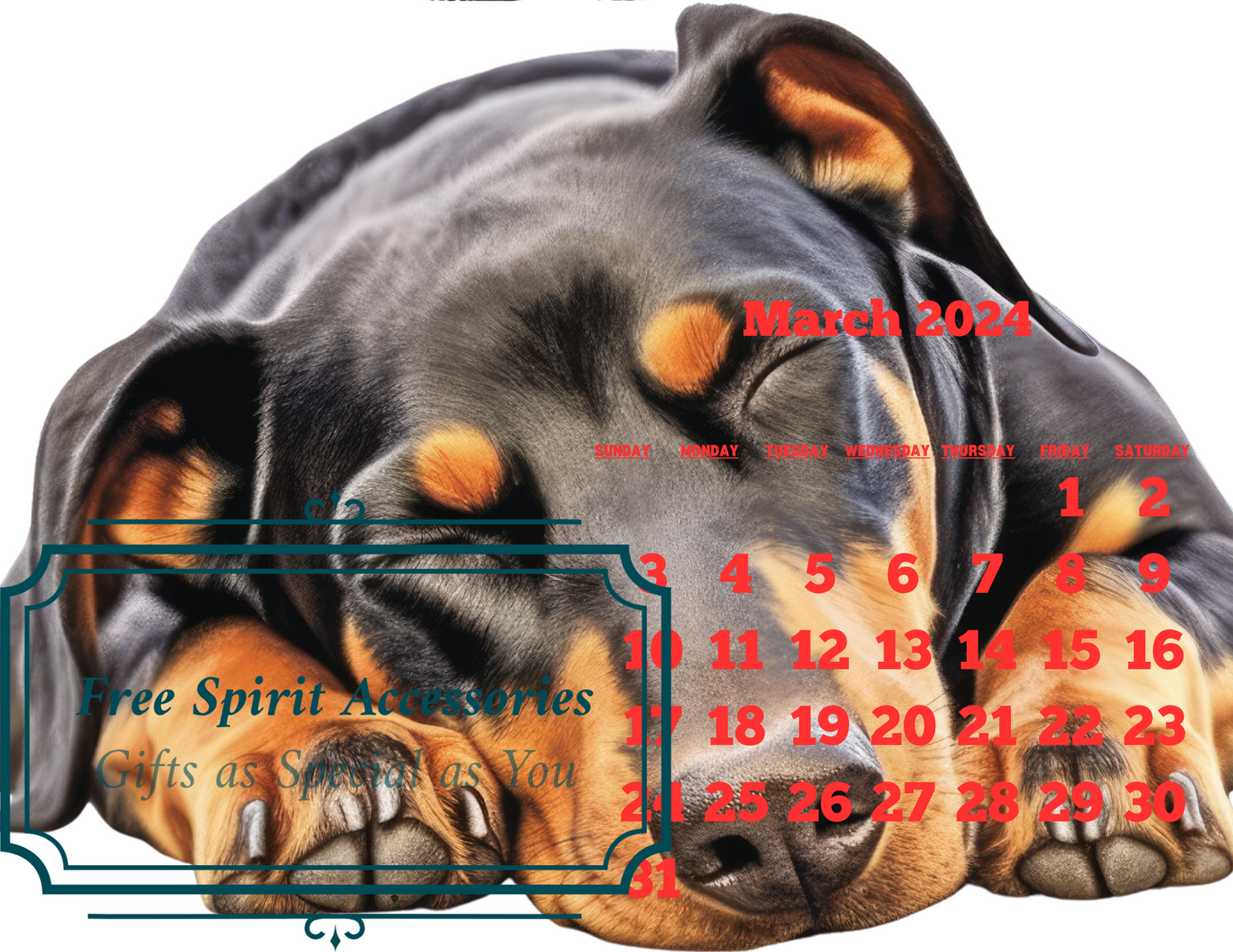 Digital Sleeping Dogs 2024 Calendar by Free Spirit Accessories sold by Free Spirit Accessories