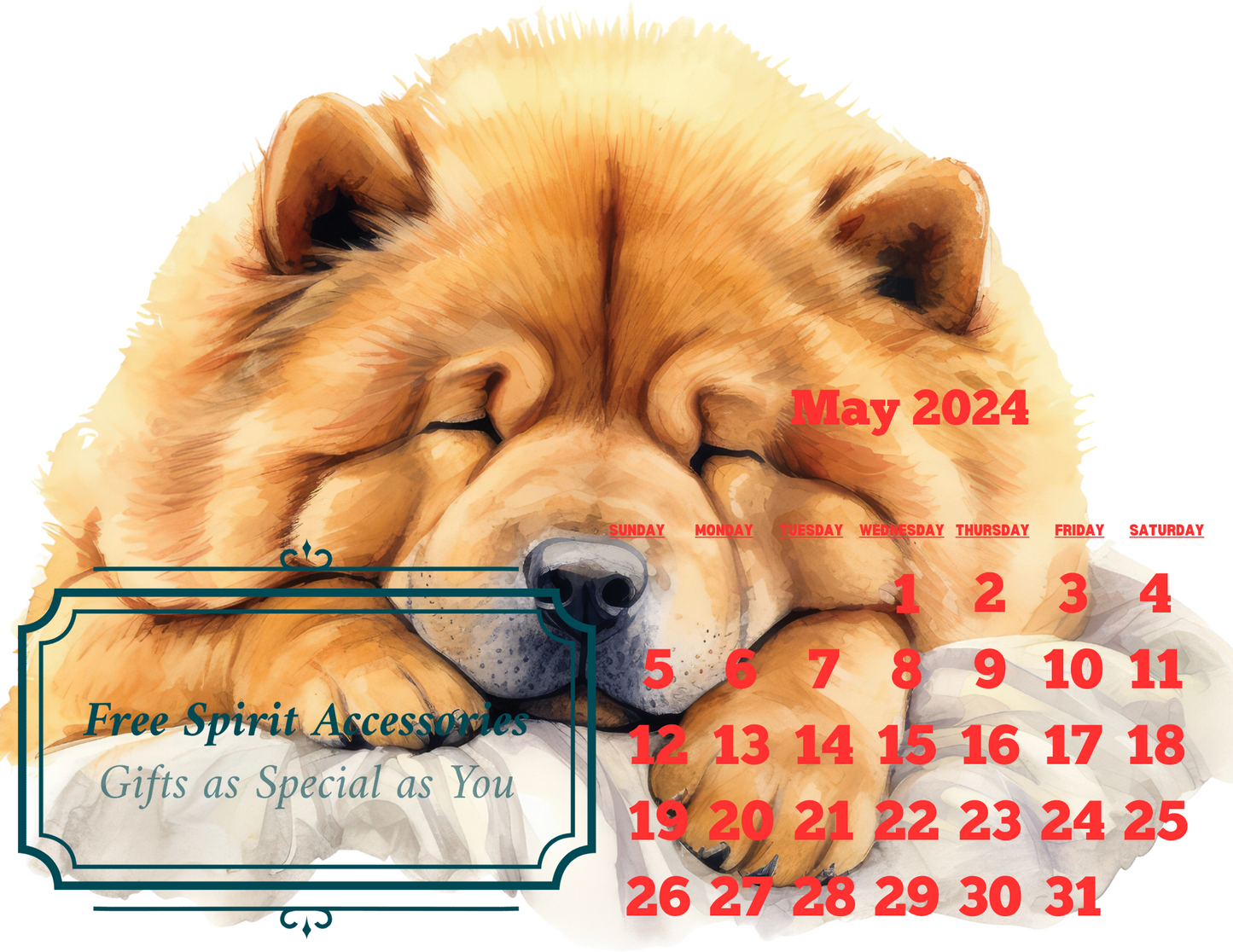Digital Sleeping Dogs 2024 Calendar by Free Spirit Accessories sold by Free Spirit Accessories