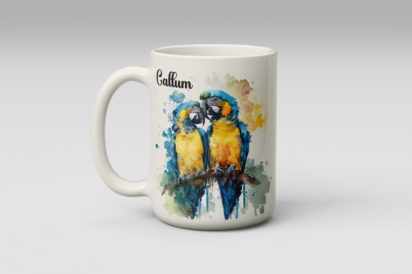 Personalised Macaws in Love Parrot Mug – Colourful Bird Lover Gift (11oz or 15oz, Free UK Shipping)