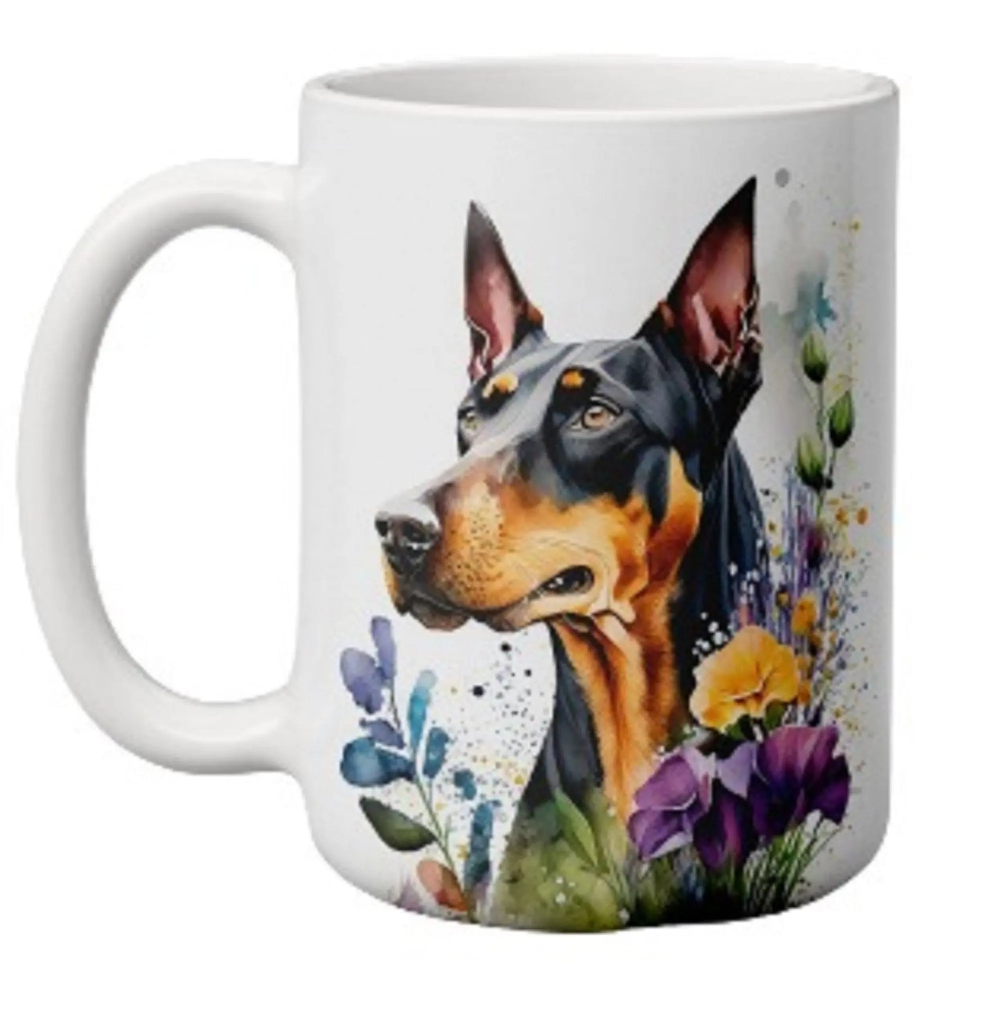Beautiful Doberman and Flowers Mug by Free Spirit Accessories sold by Free Spirit Accessories