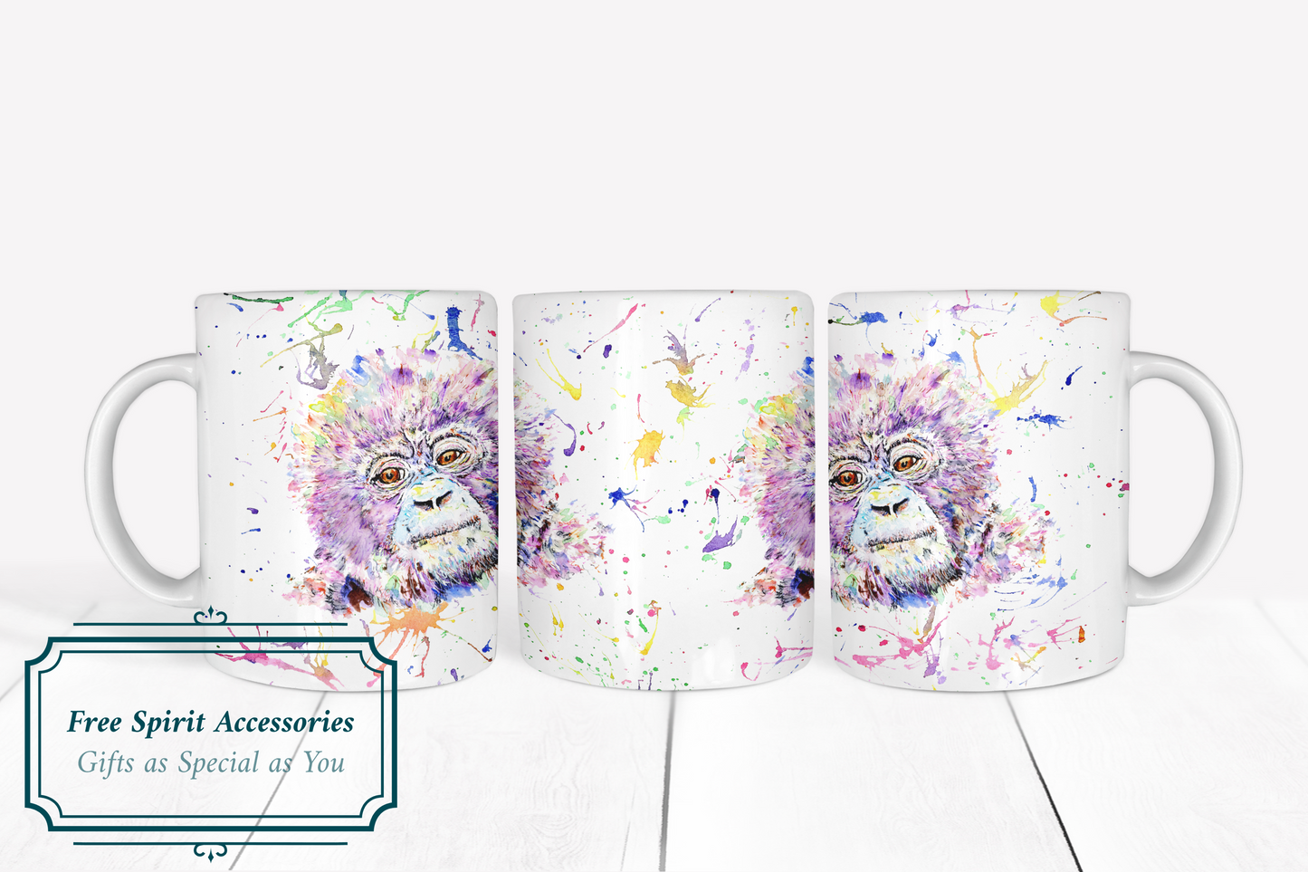 Rainbow Splashed Baby Gorilla Mug by Free Spirit Accessories sold by Free Spirit Accessories
