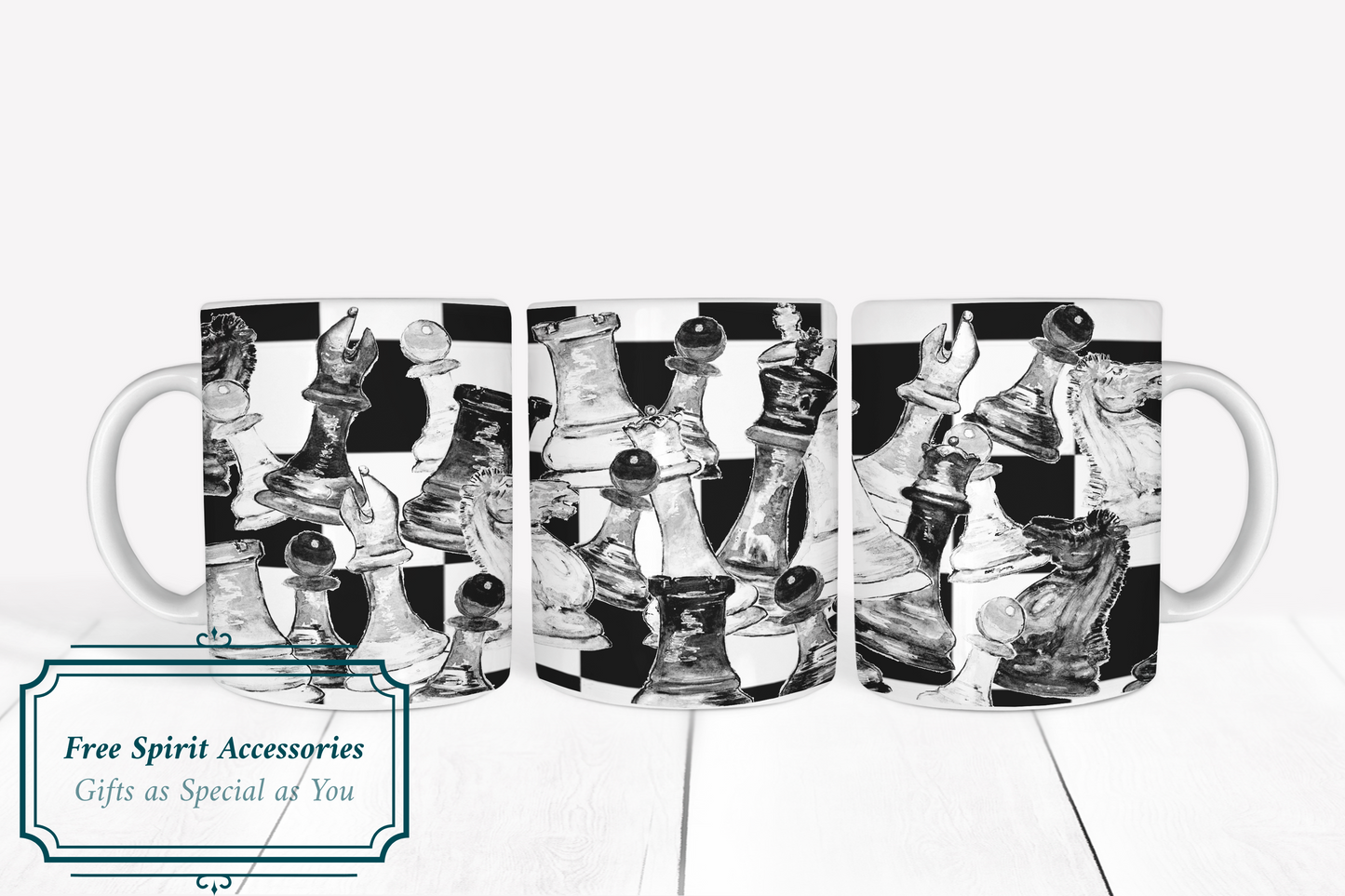 Black and White Chess Piece Mug by Free Spirit Accessories sold by Free Spirit Accessories
