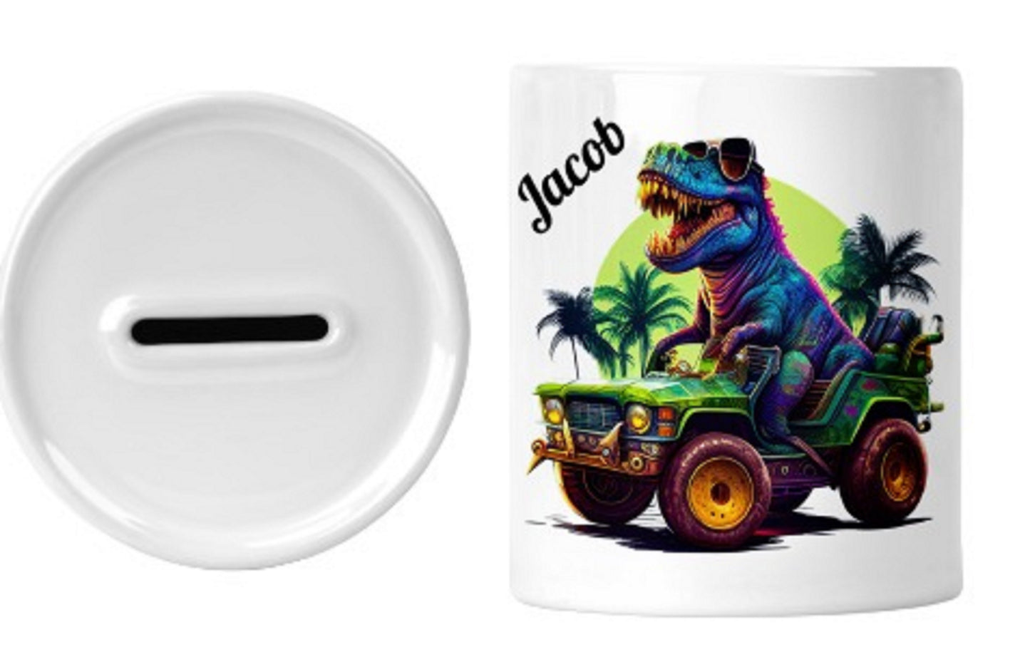  Personalised Dinosaur Riding Monster Truck Money Box by Free Spirit Accessories sold by Free Spirit Accessories