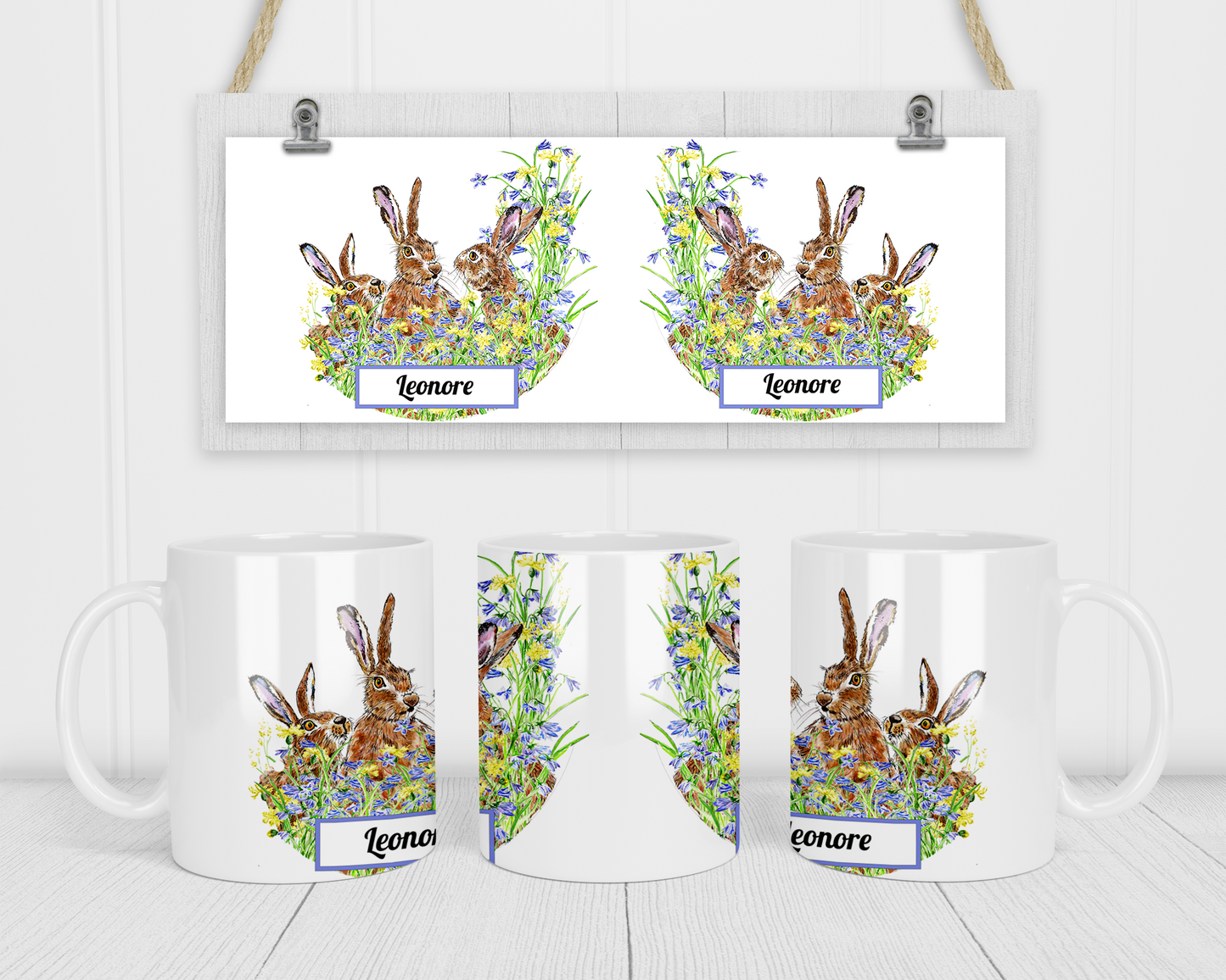 Personalised Easter Hares Coffee Mug by Free Spirit Accessories sold by Free Spirit Accessories