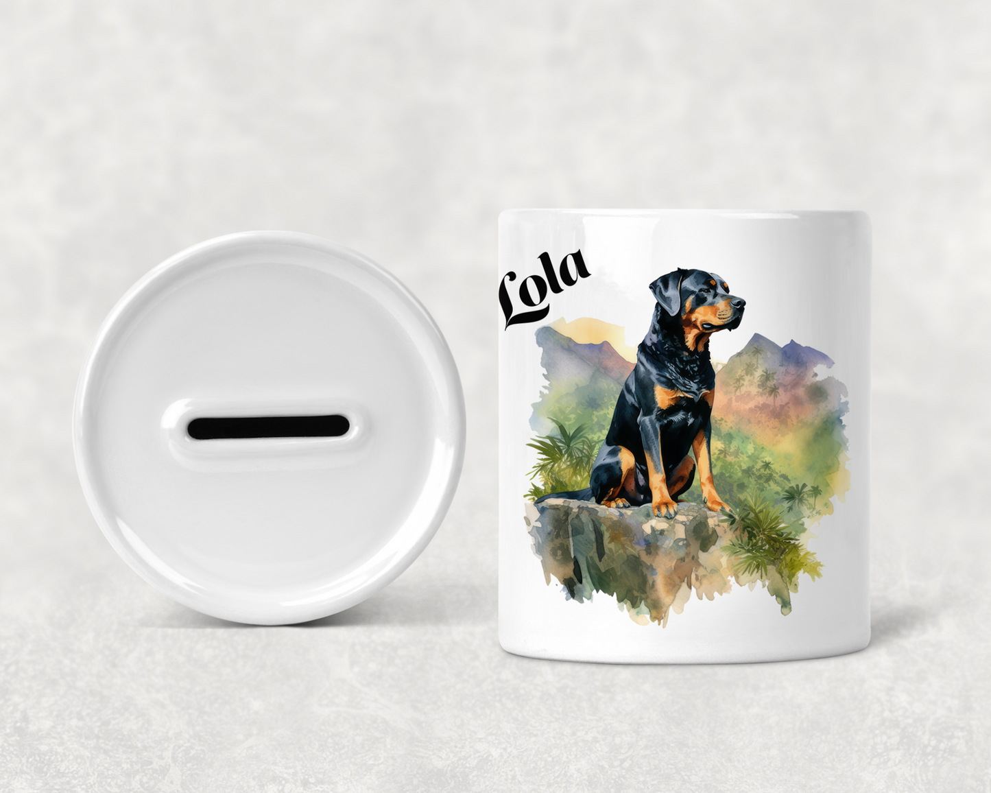  Personalised Rottweiller Dog Money Box by Free Spirit Accessories sold by Free Spirit Accessories