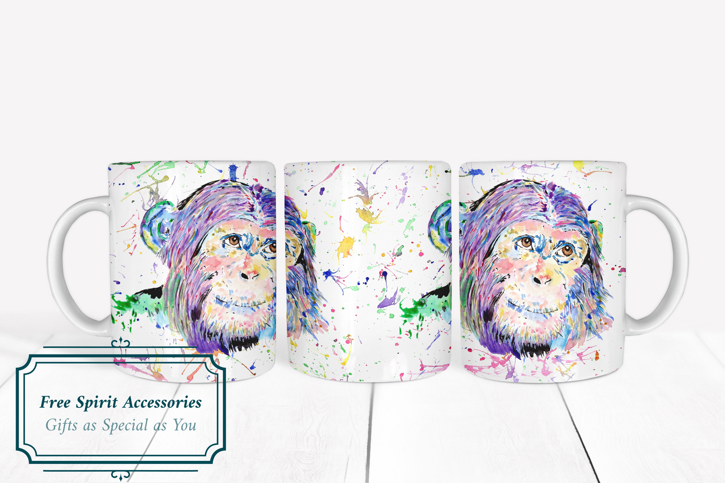 Rainbow Splashed Chimpanzee Coffee Mug by Free Spirit Accessories sold by Free Spirit Accessories