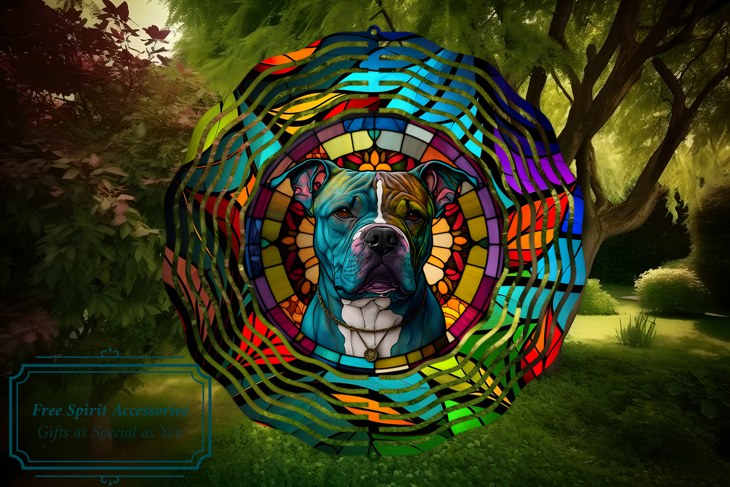  Colourful Staffordshire Bull Terrier Dog Wind Spinner by Free Spirit Accessories sold by Free Spirit Accessories