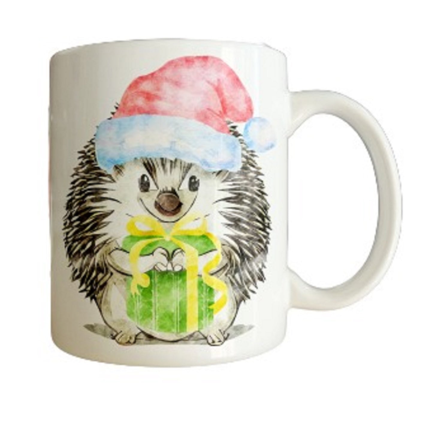 Christmas Hedgehog Holding a Present Mug by Free Spirit Accessories sold by Free Spirit Accessories
