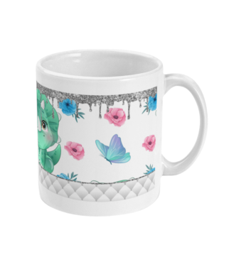 Cute Dinosaur with Flowers and Butterflies Mug by Free Spirit Accessories sold by Free Spirit Accessories