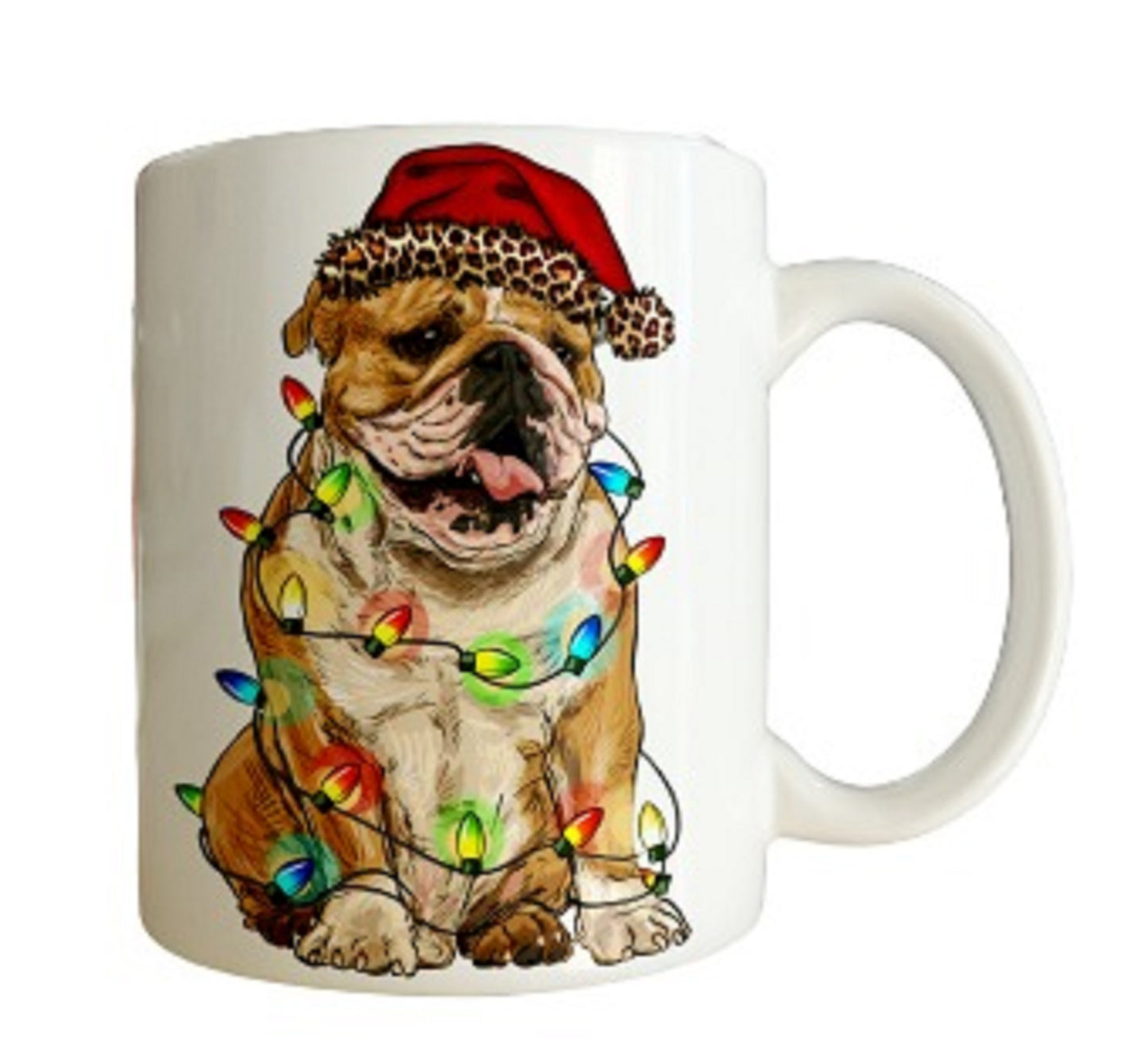 English Bulldog Wrapped in Christmas Lights Mug by Free Spirit Accessories sold by Free Spirit Accessories