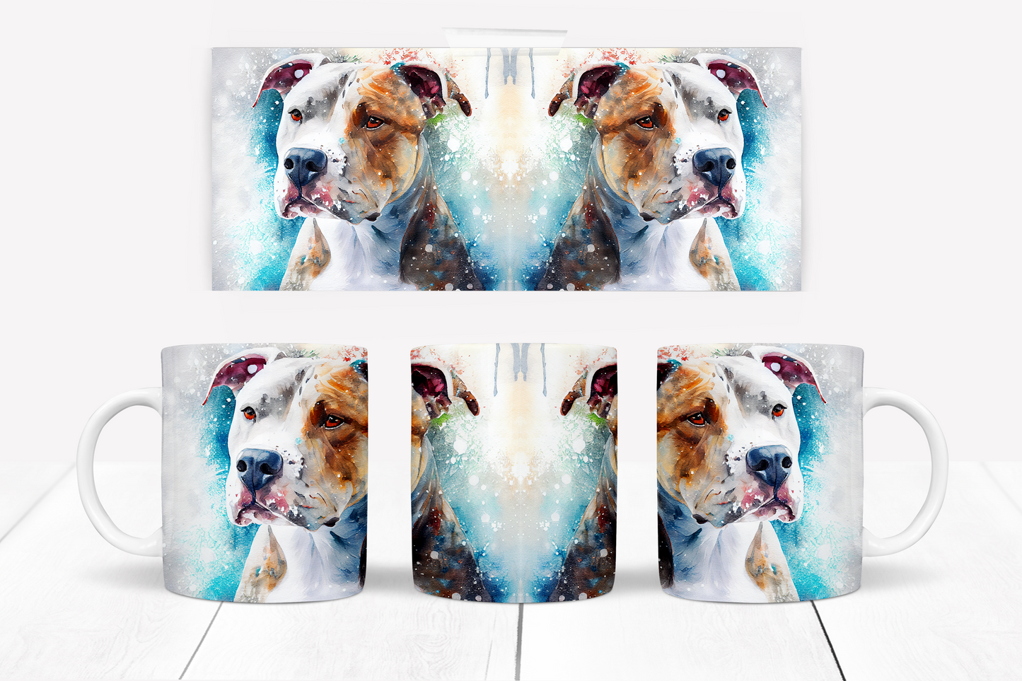 Beautiful Snowy Staffie Dog Mug by Free Spirit Accessories sold by Free Spirit Accessories