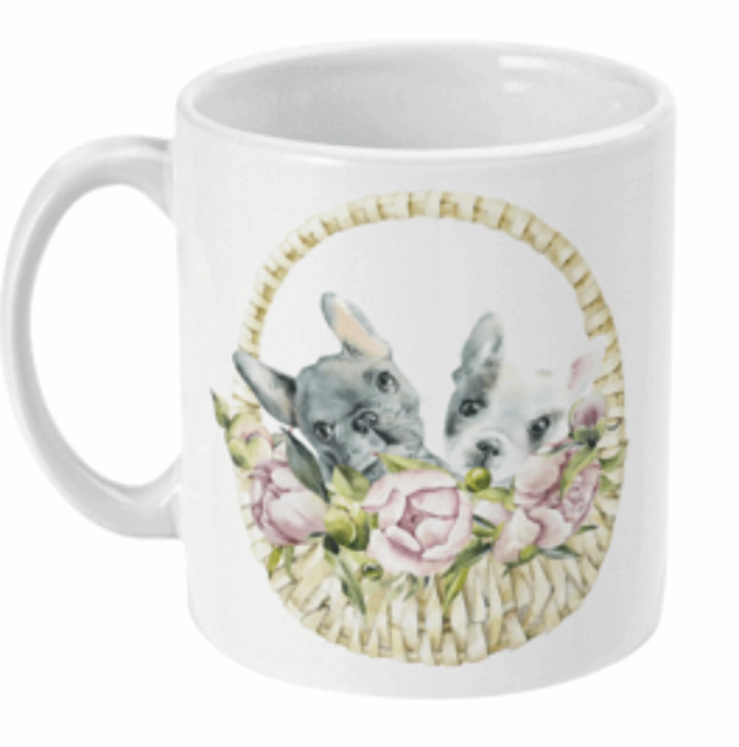  2 French Bulldogs in Flower Basket Coffee Mug by Free Spirit Accessories sold by Free Spirit Accessories