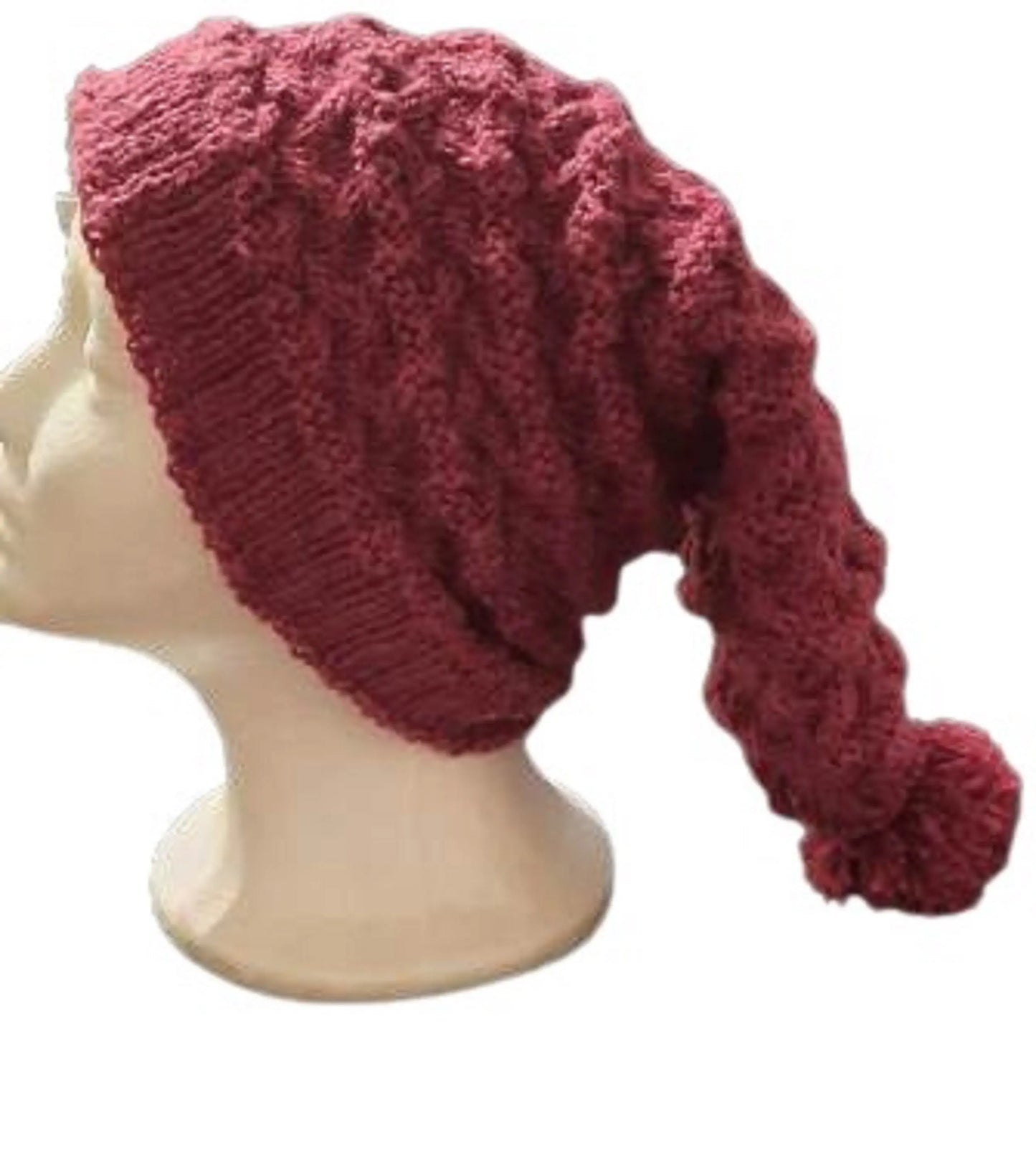 "Enchanting Burgundy Pixie Hat: Hand Knitted Delight for Your Adventurous Spirit" - Image #1