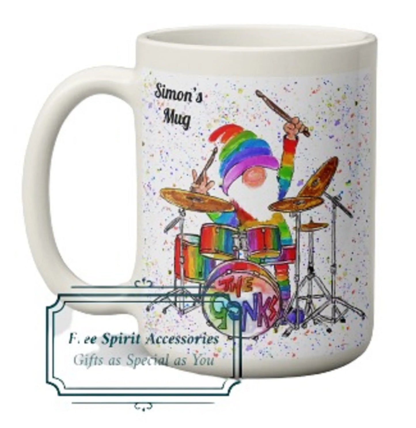  Personalised Gonk Drummer Mug by Free Spirit Accessories sold by Free Spirit Accessories