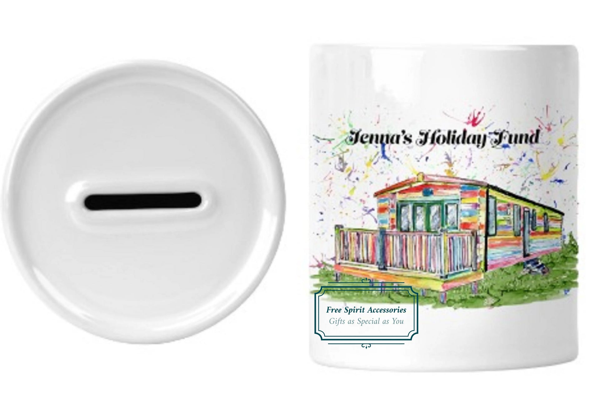  Your Perfect Personalised Static Caravan Holiday Fund Reuseable Money Box by Free Spirit Accessories sold by Free Spirit Accessories