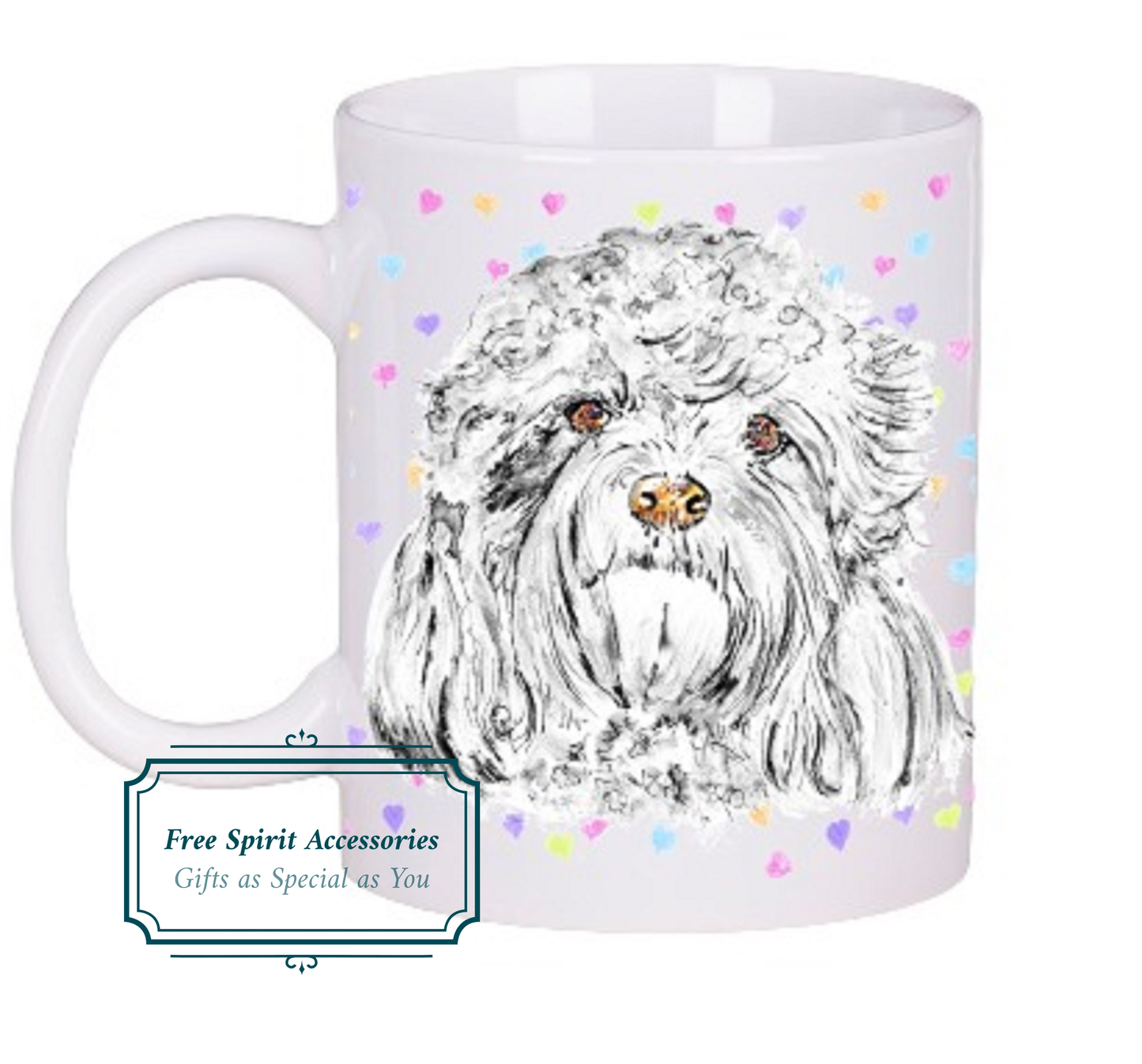  Cavapoo Dog With Hearts Background Mug by Free Spirit Accessories sold by Free Spirit Accessories