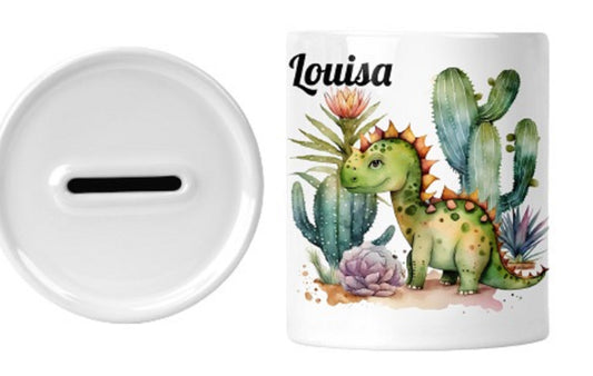  Personalised Dinosaur and Cacti Money Box by Free Spirit Accessories sold by Free Spirit Accessories