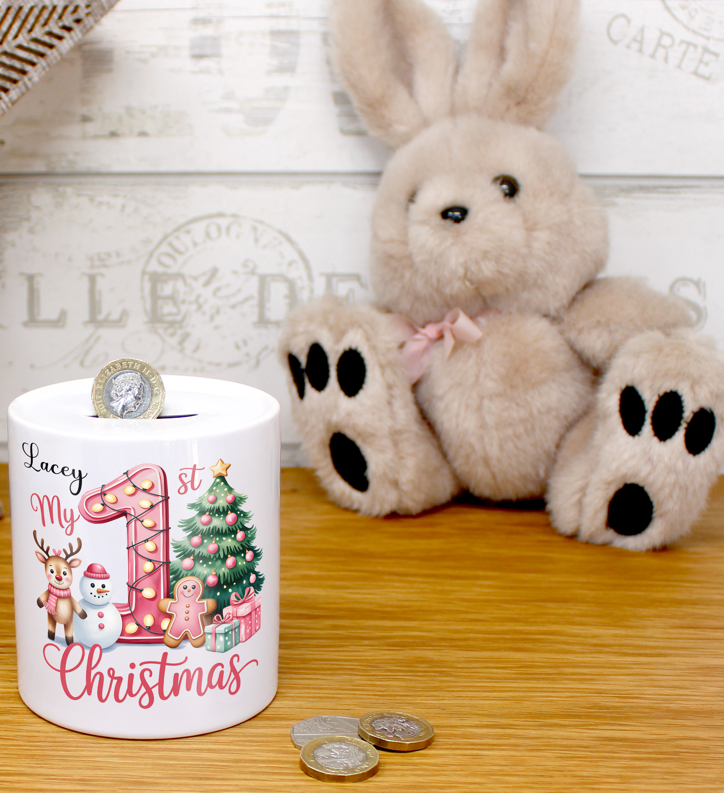 Personalised My First Christmas Money Box - Blue or Pink