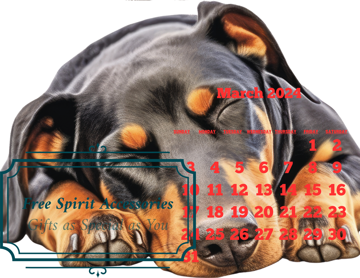  Digital Sleeping Dogs 2024 Calendar by Free Spirit Accessories sold by Free Spirit Accessories