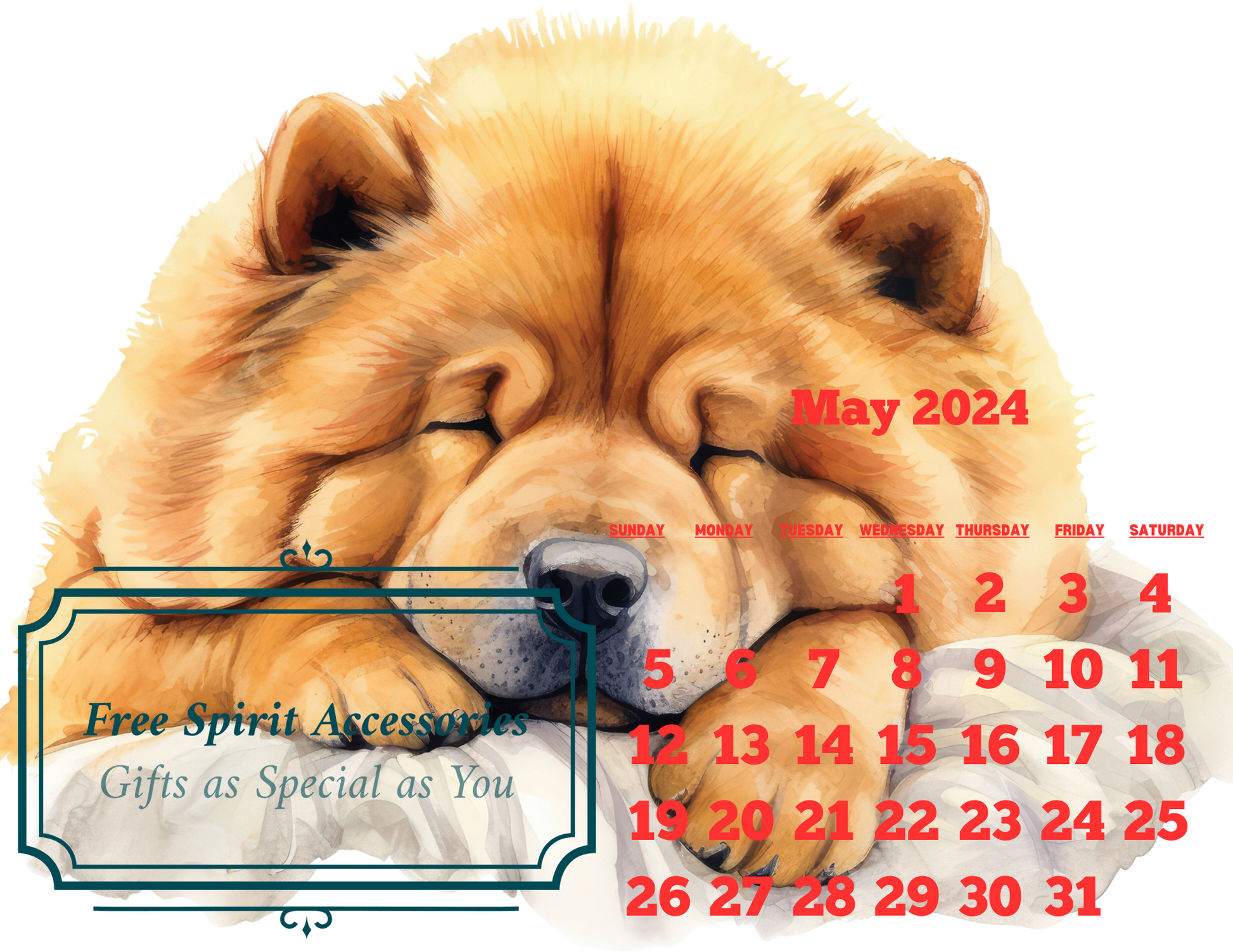  Digital Sleeping Dogs 2024 Calendar by Free Spirit Accessories sold by Free Spirit Accessories