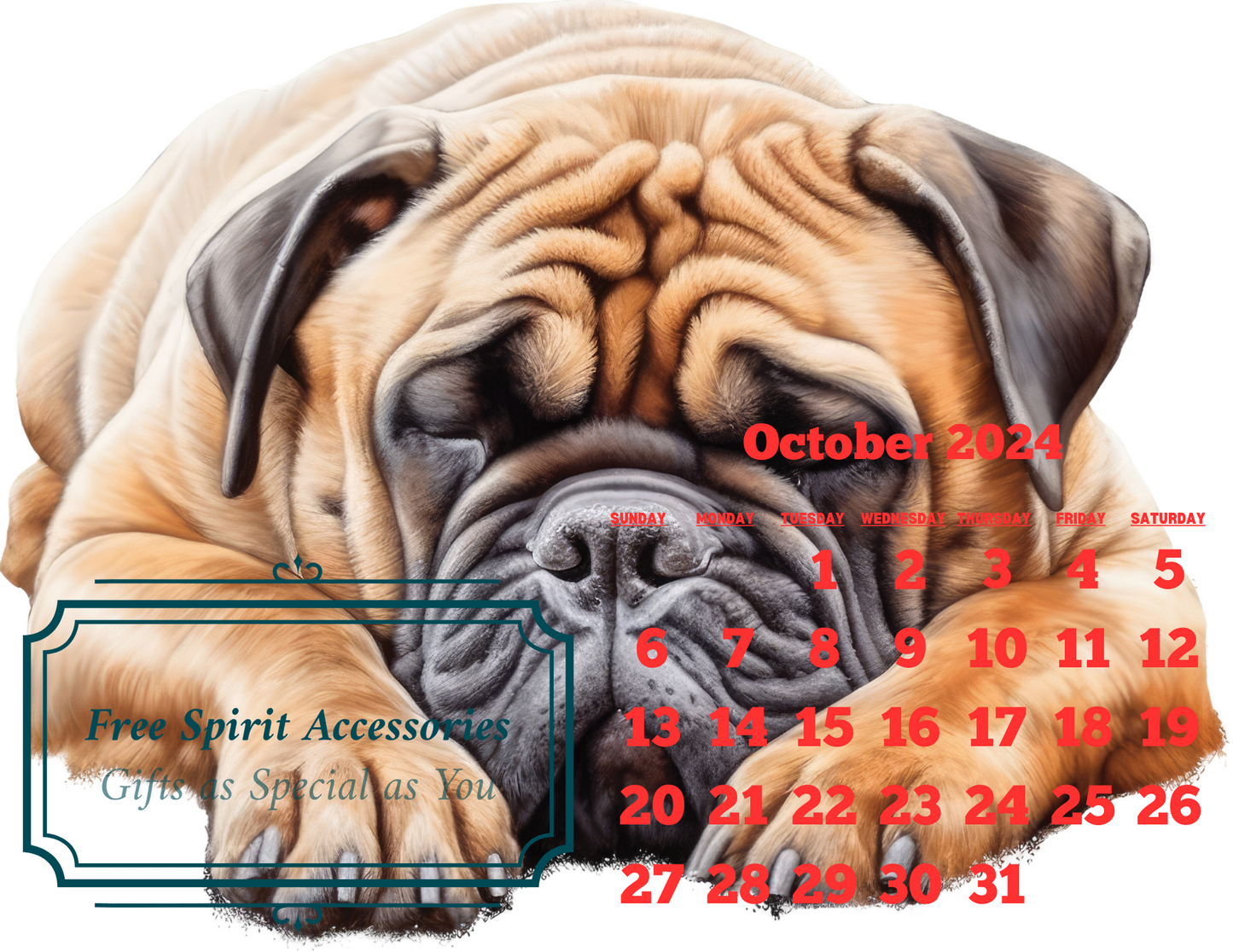  Digital Sleeping Dogs 2024 Calendar by Free Spirit Accessories sold by Free Spirit Accessories