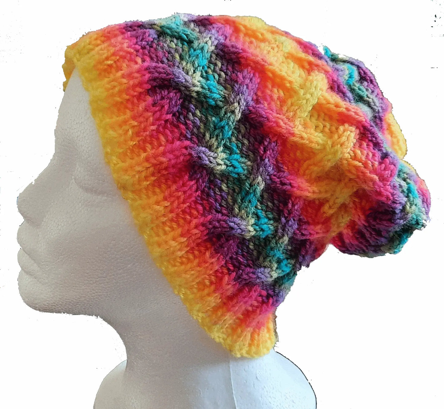  Adult Hand Knitted Rainbow Cabled Slouch Hat by Free Spirit Accessories sold by Free Spirit Accessories