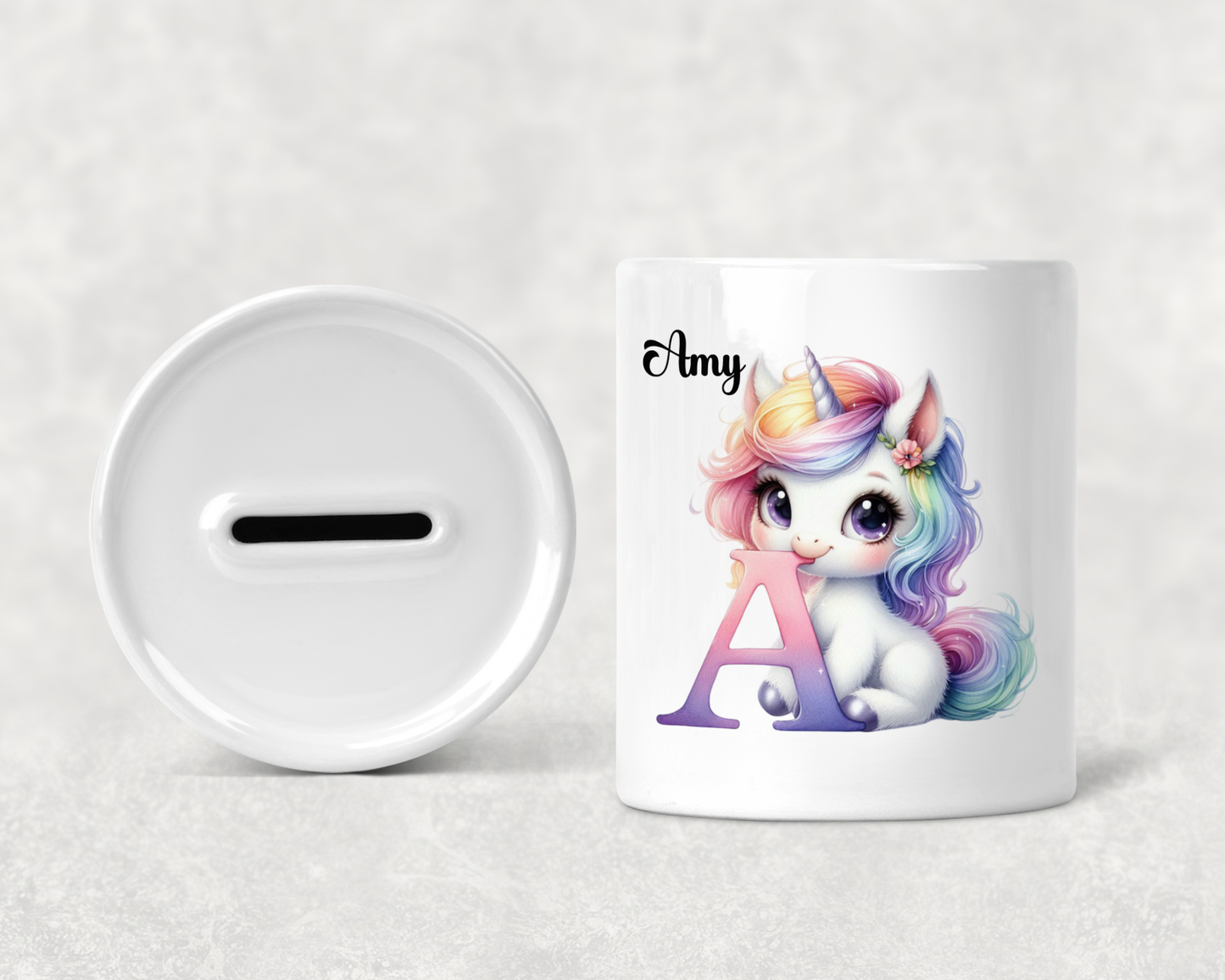Personalised Unicorn Initial Money Box – Custom Letter Gift for Children (Free UK Shipping)