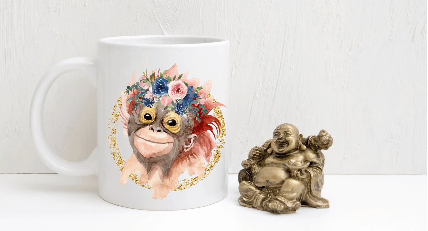  Baby Orangutan With Flowers Mug by Free Spirit Accessories sold by Free Spirit Accessories