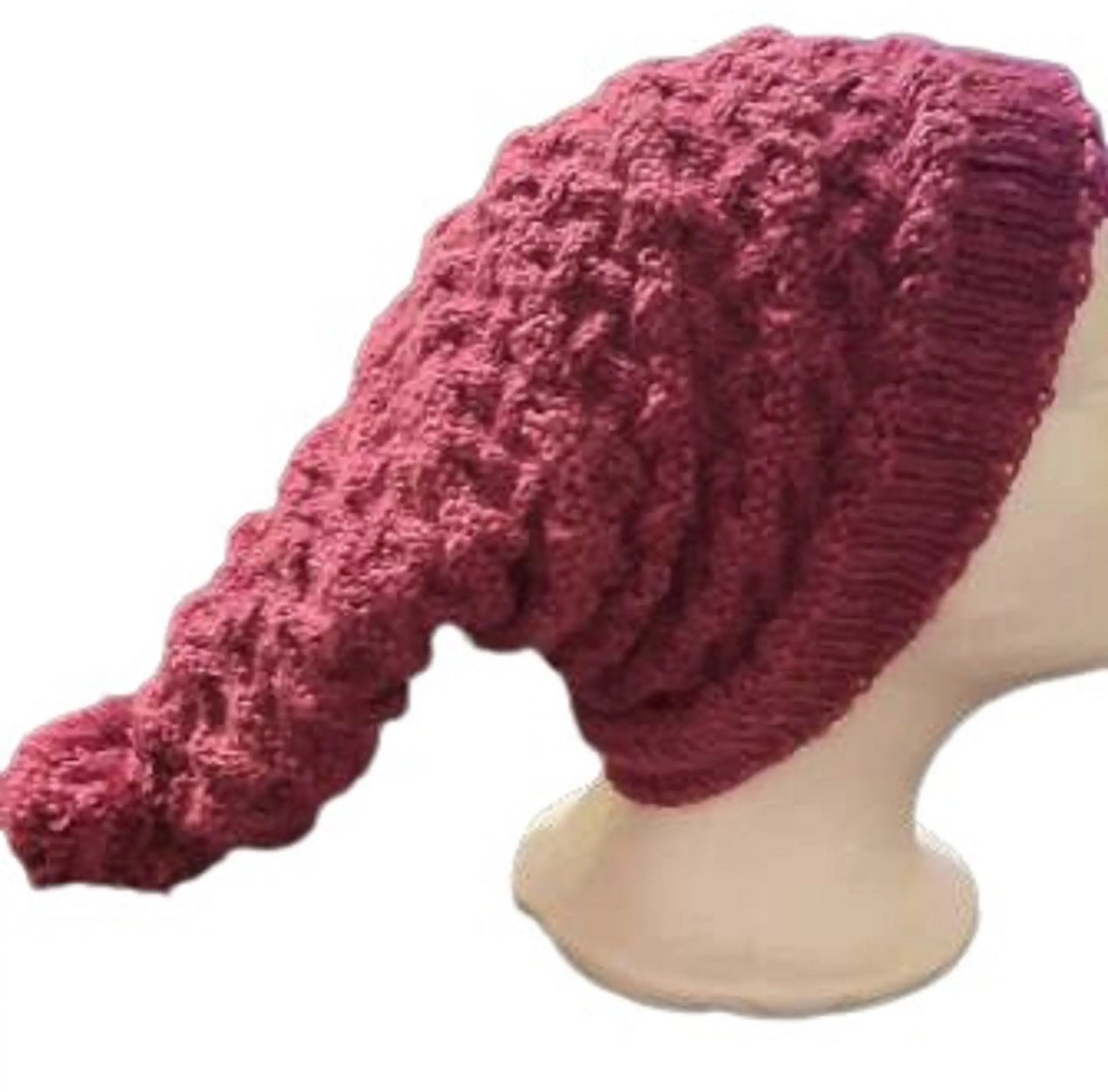 "Enchanting Burgundy Pixie Hat: Hand Knitted Delight for Your Adventurous Spirit" - Image #3