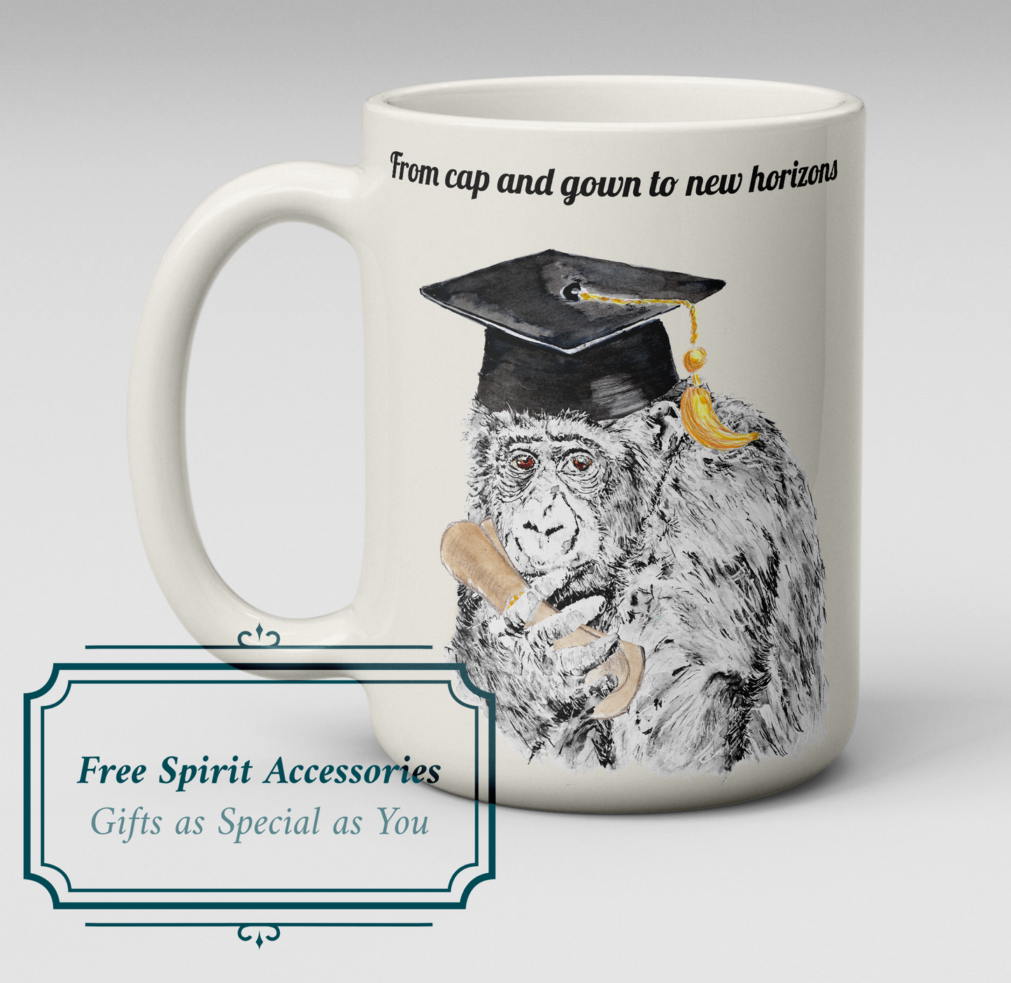  Funny Capped Gorilla Graduation Mug by Free Spirit Accessories sold by Free Spirit Accessories