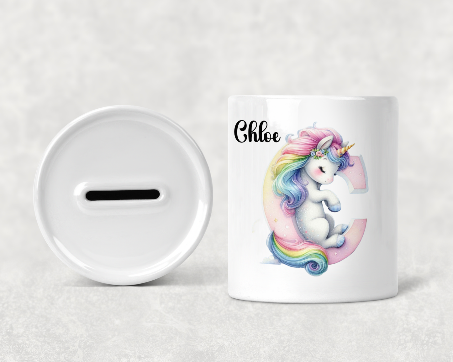 Personalised Unicorn Initial Money Box – Custom Letter Gift for Children (Free UK Shipping)