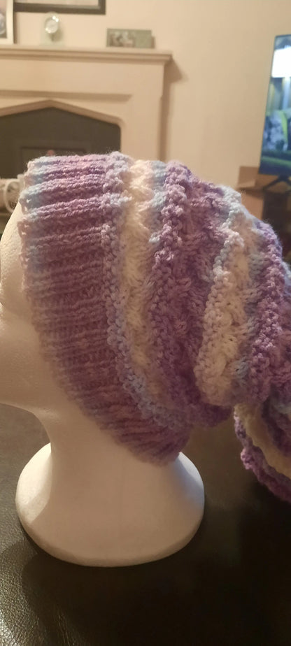 Mixed Purple Blue and White Hand Knitted Pixie Hat by Free Spirit Accessories sold by Free Spirit Accessories