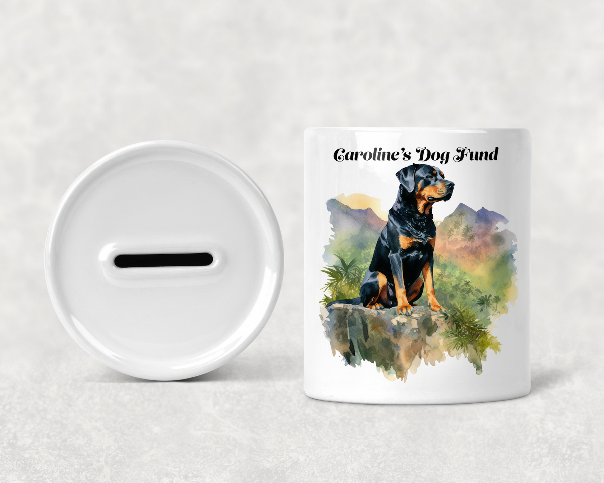  Personalised Rottweiller Dog Money Box by Free Spirit Accessories sold by Free Spirit Accessories