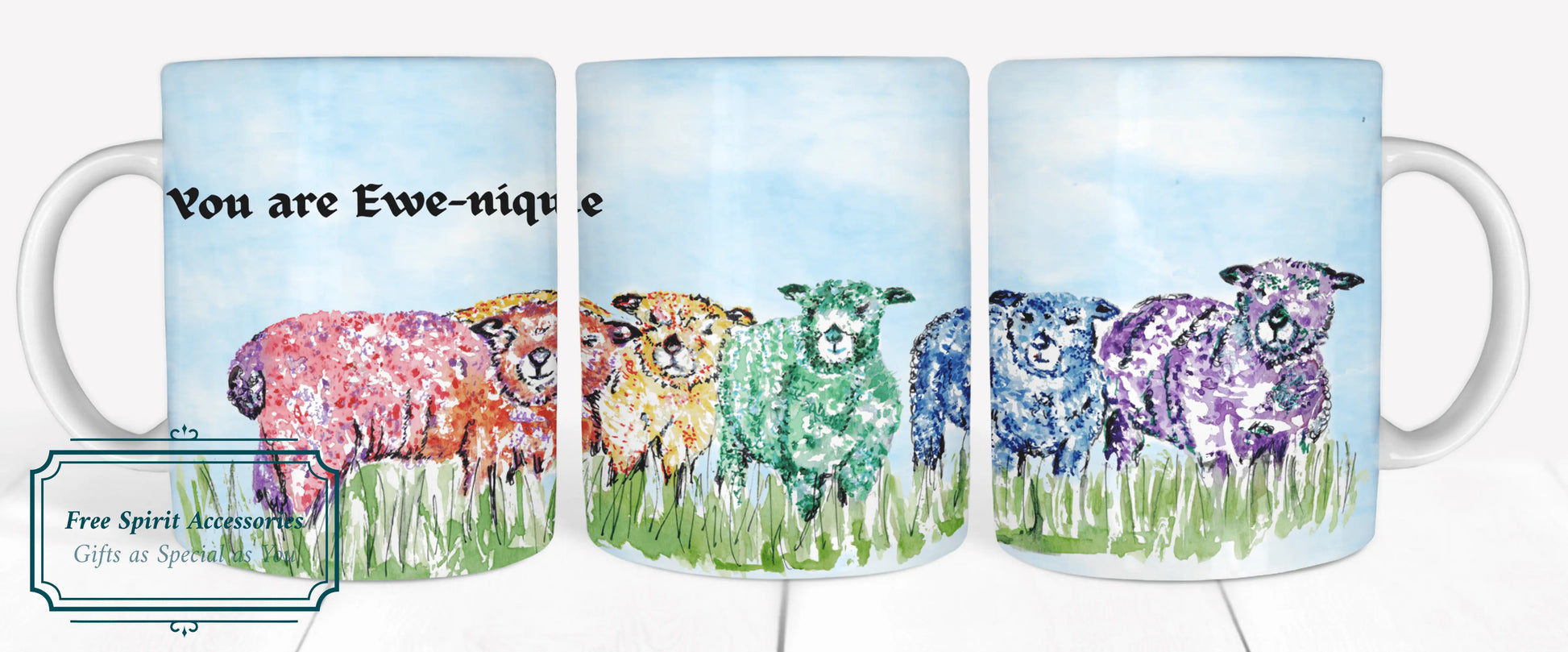 "Vibrant Ewe-nique Sheep Mug: A Rainbow of Colors for Your Sips!" - Image #1
