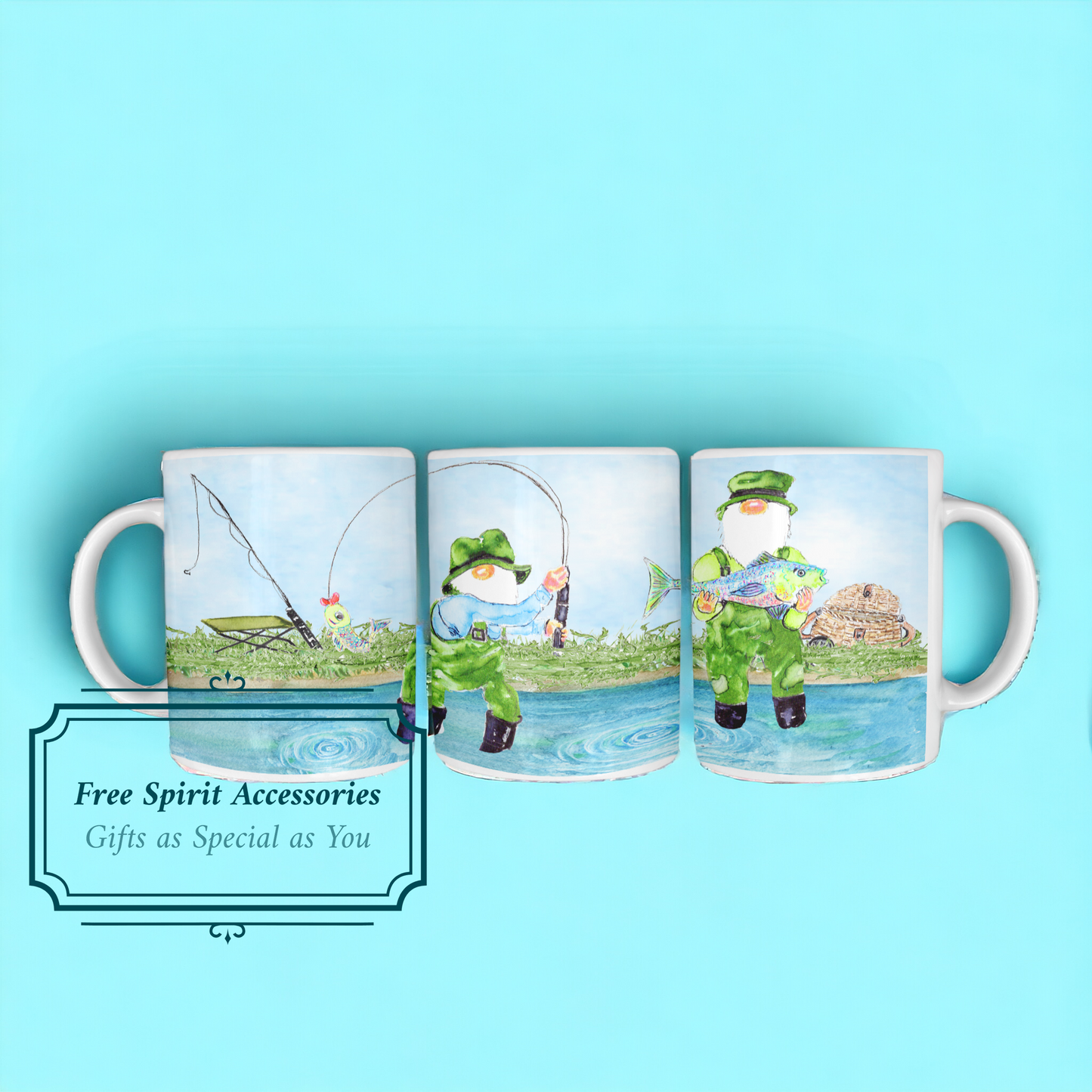  Colourful Fishing Gonks Coffee Mug by Free Spirit Accessories sold by Free Spirit Accessories