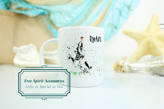  Named Black and White Footballer Mug by Free Spirit Accessories sold by Free Spirit Accessories
