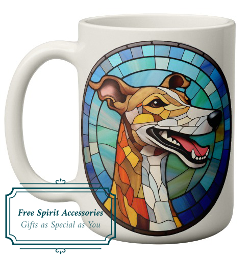 Colourful Greyhound "Stained Glass Window Design" Mug