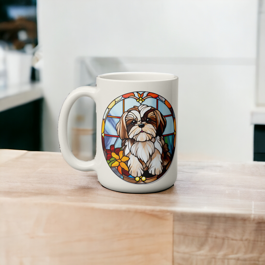 Colourful Shih Tzu Dog Stained Glass Mug