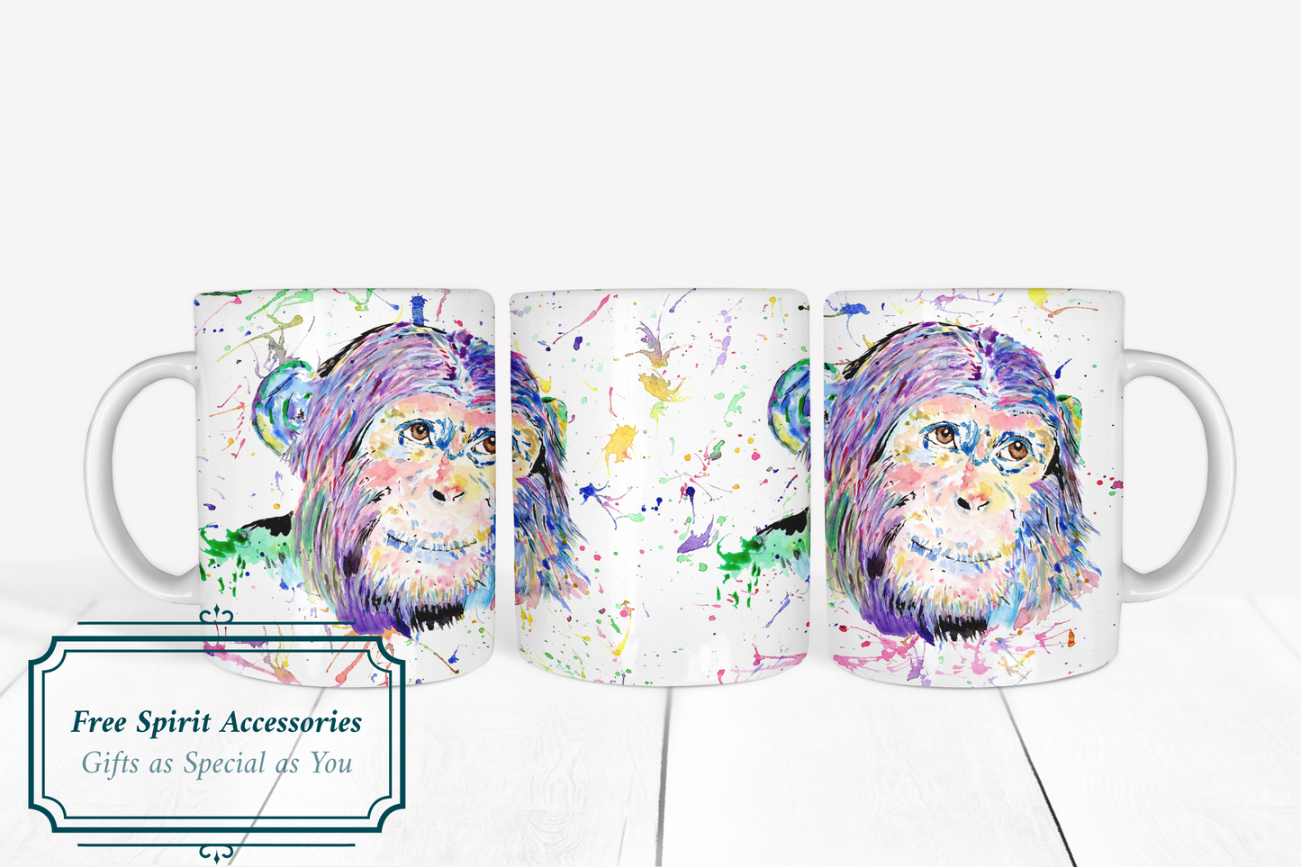  Rainbow Splashed Chimpanzee Coffee Mug by Free Spirit Accessories sold by Free Spirit Accessories