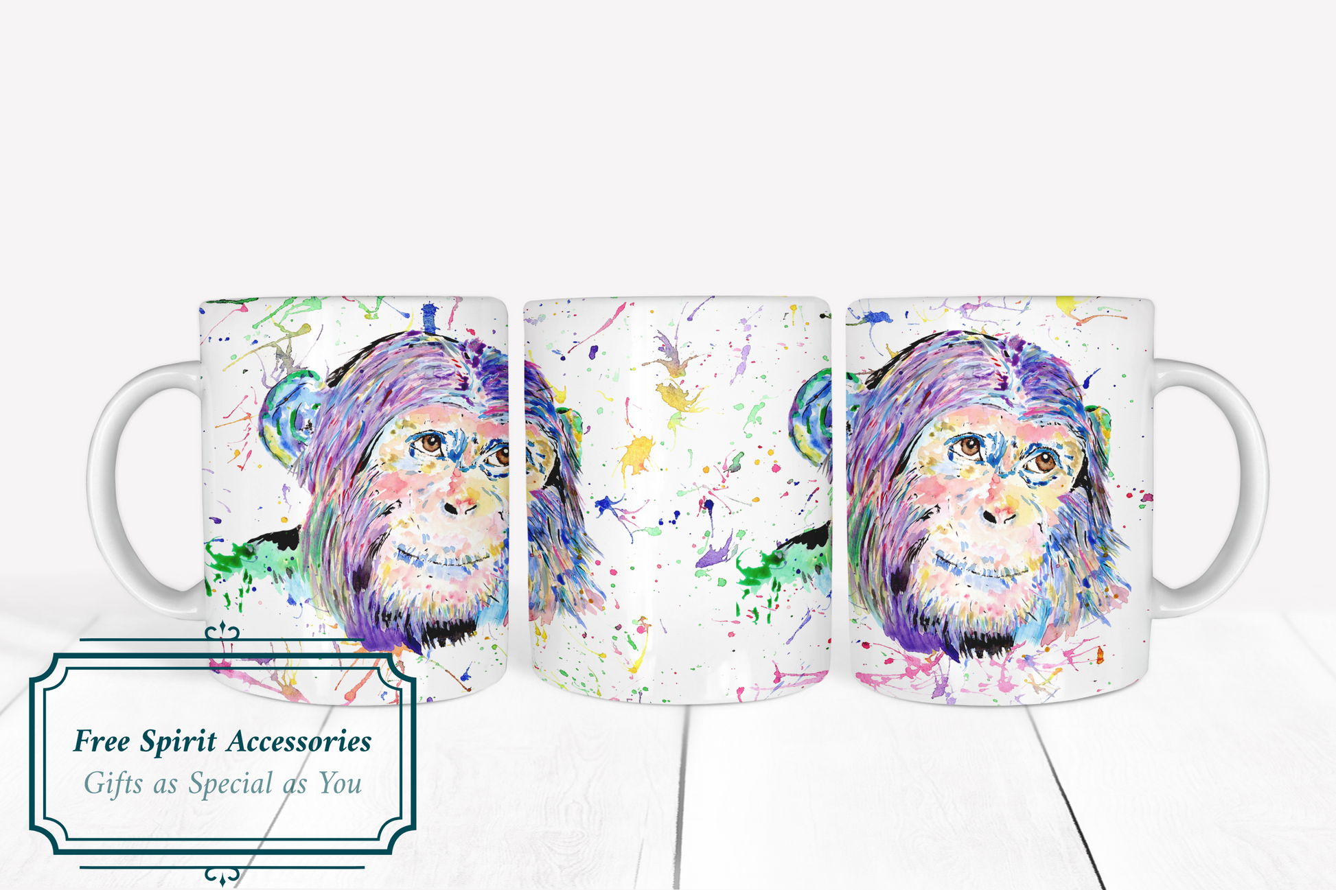  Rainbow Splashed Chimpanzee Coffee Mug by Free Spirit Accessories sold by Free Spirit Accessories