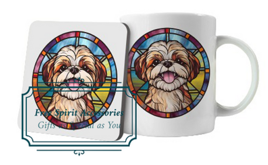  Shih Tzu Dog Stained Glass Window Design Mug and Coaster by Free Spirit Accessories sold by Free Spirit Accessories