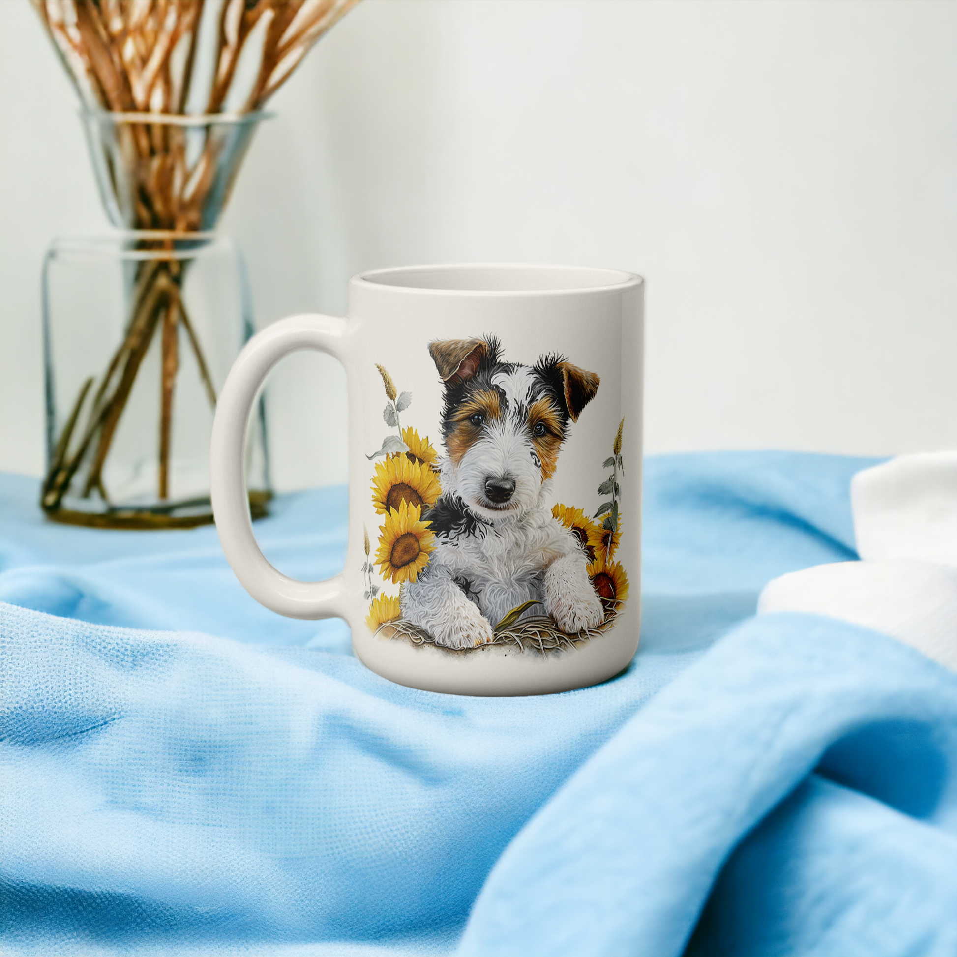 Wire Hair Fox Terrier and Sunflower Mug by Free Spirit Accessories sold by Free Spirit Accessories