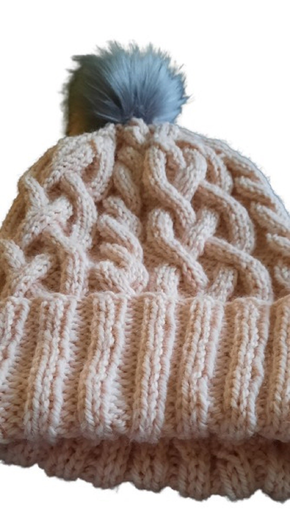 Light Pink Hat Hand Knitted Cable Hat and Detachable Pom Pom by Free Spirit Accessories sold by Free Spirit Accessories