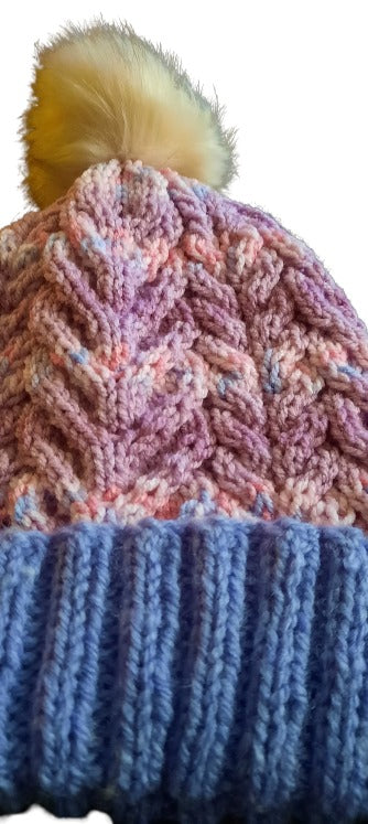  Purple and Pink Hand Knitted Cable Hat by Free Spirit Accessories sold by Free Spirit Accessories