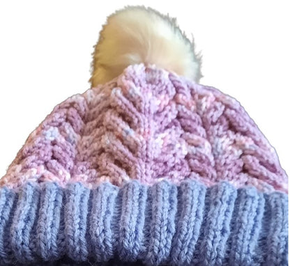  Purple and Pink Hand Knitted Cable Hat by Free Spirit Accessories sold by Free Spirit Accessories
